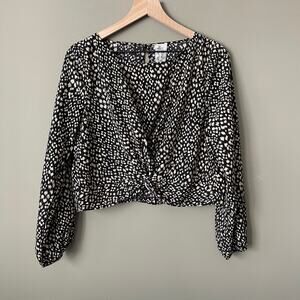 Sadie + Sage Black Leopard Crop Twist Blouse - L